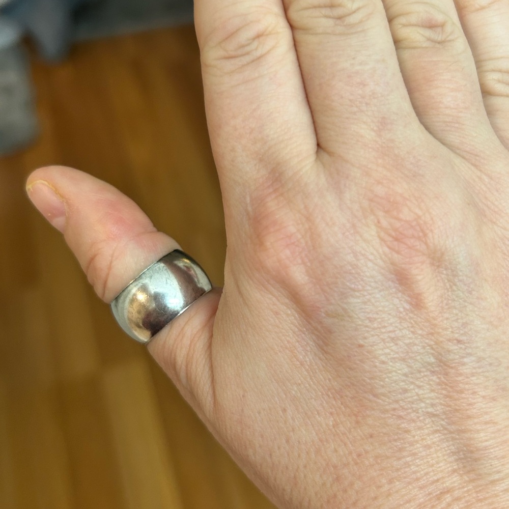 Vintage Stamped Signed Sterling Silver Wide Cuff Adjustable Ring - Picture 13 of 13